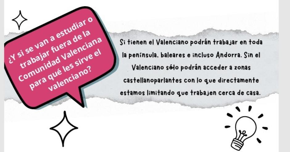 Diapositiva en una charla "informativa" para influir en los padres de cara a la consulta de elección de lengua