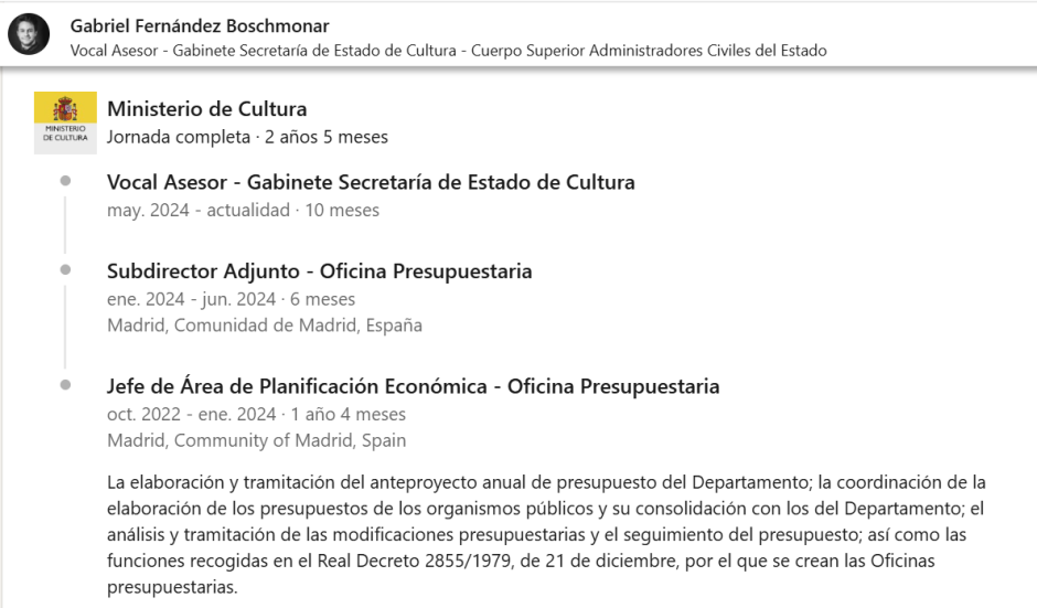 Experiencia de Fernández Boshmonar en el Ministerio de Cultura