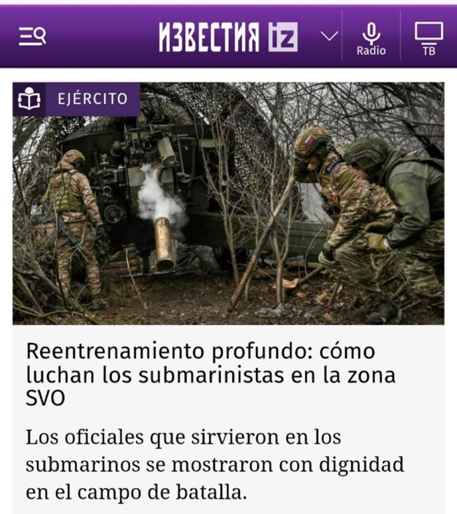 Captura de pantalla de una noticia del portal ruso Izvestia
