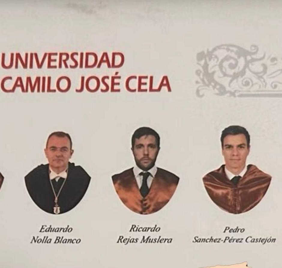 Orla de Pedro Sánchez como graduado en la Universidad Camilo José Cela, entidad privada