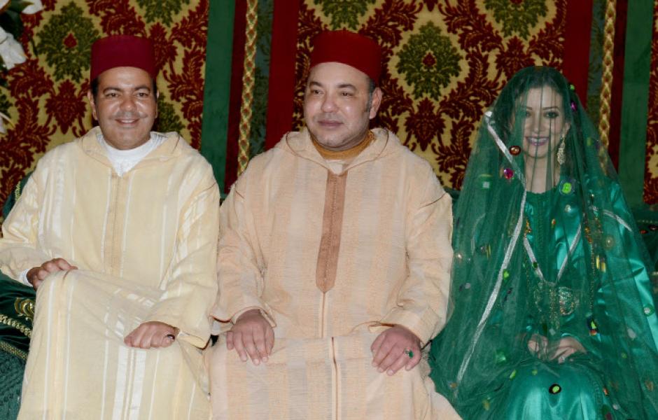Prince Moulay Rachid and Lalla Oum Keltoum Boufarès on their wedding with King Mohammed VI of Morocco in Rabat, Morocco on november 13, 2014.