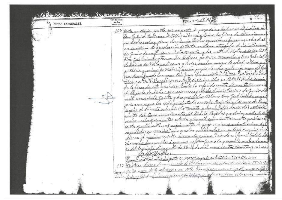 El documento original del Registro de la Propiedad de San Lorenzo de El Escorial