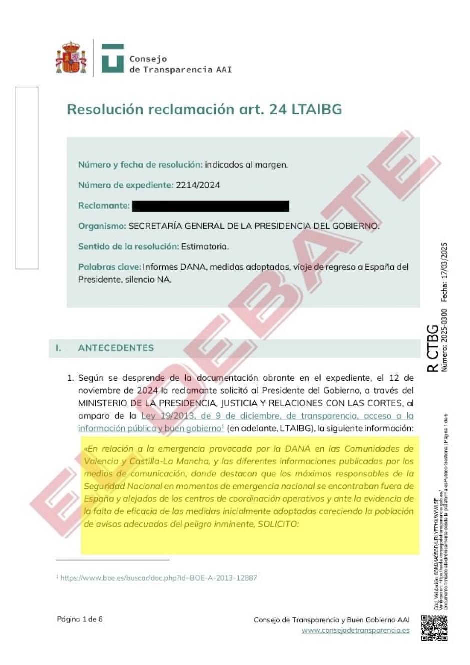Resolución CTBG 2025-300, de 17 de marzo