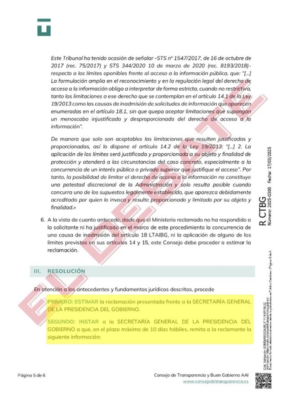 Fallo de la resolución: documentos que el Gobierno deberá hacer públicos