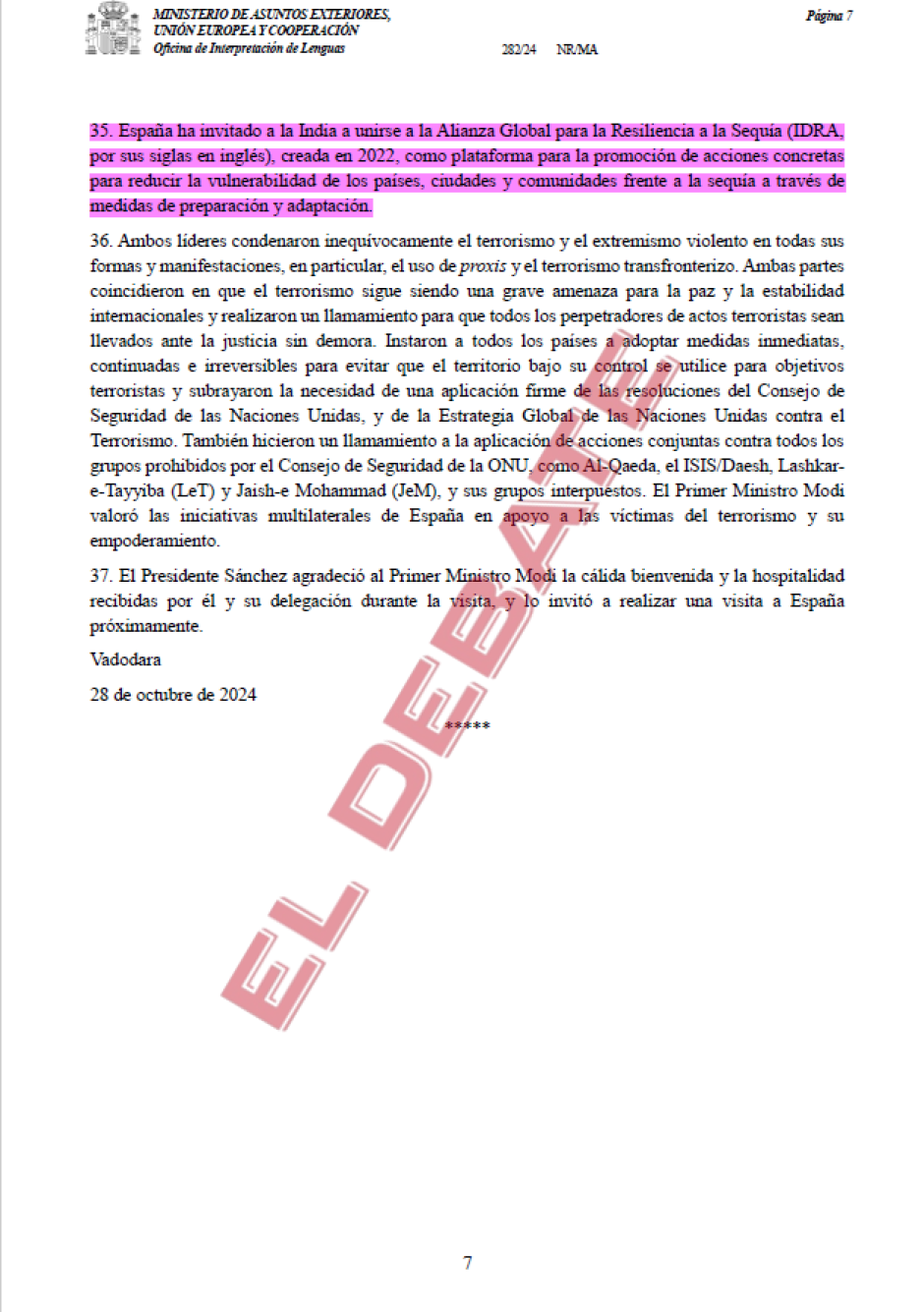 Declaración conjunta España- La India visita Pedro Sánchez