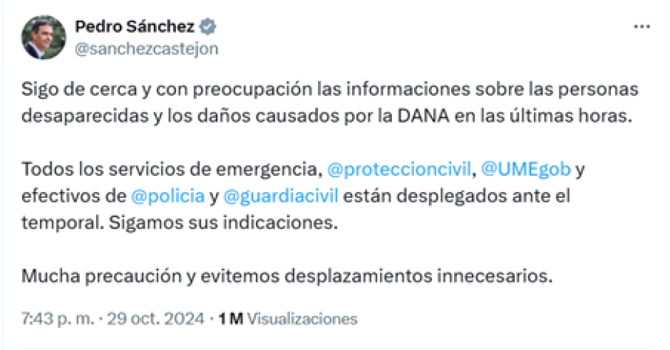 Mensaje del presidente del Gobierno en X