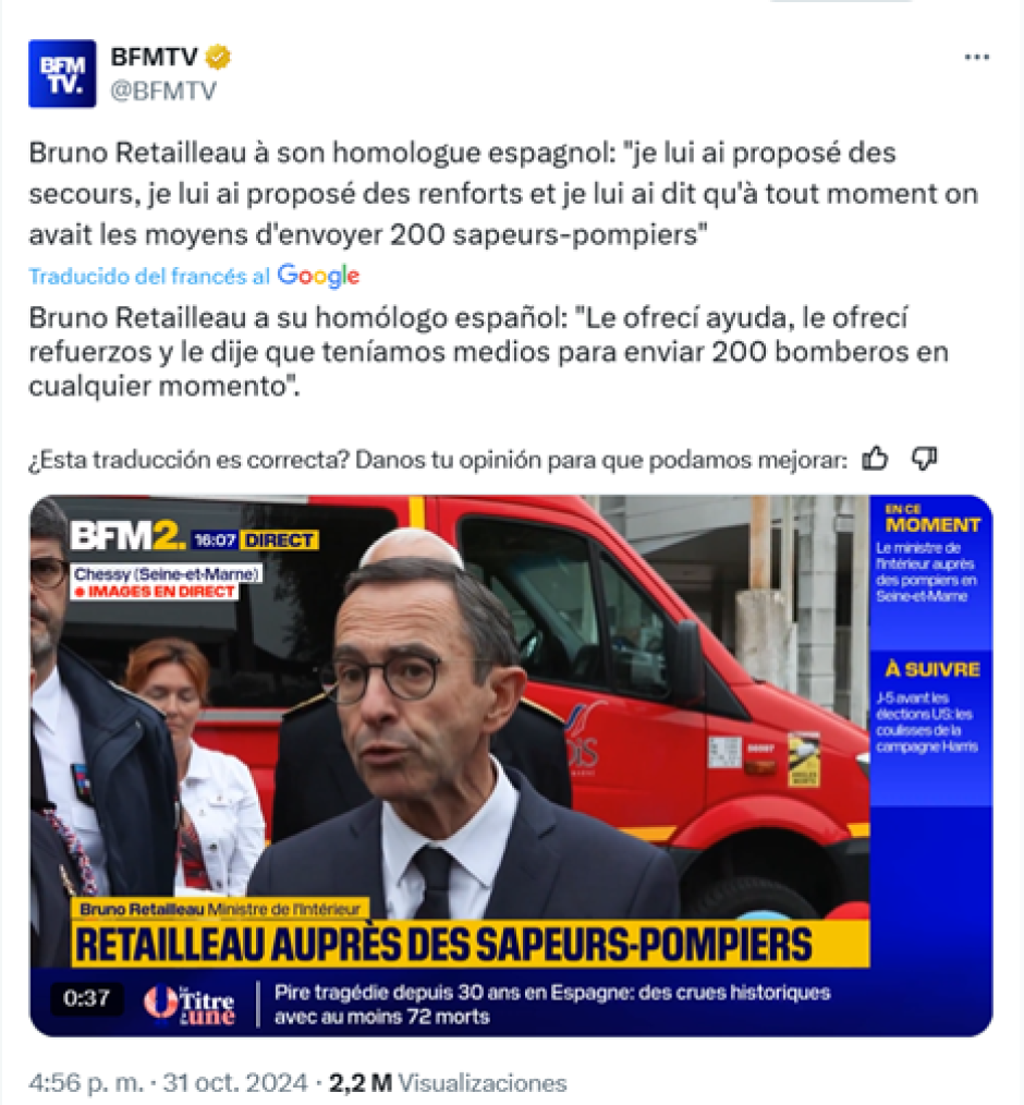 Declaraciones del ministro del Interior francés, Bruno Retailleau