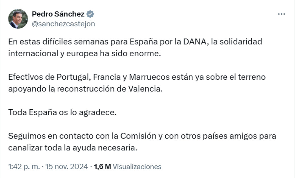 Mensaje del presidente del Gobierno en X