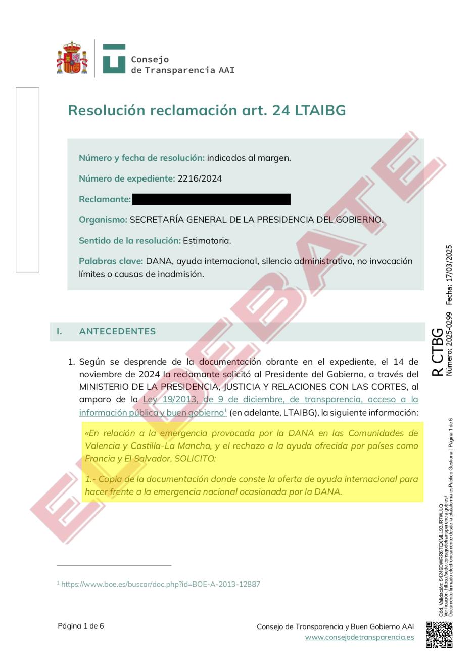 Resolución CTBG 299-2025, de 17 de marzo