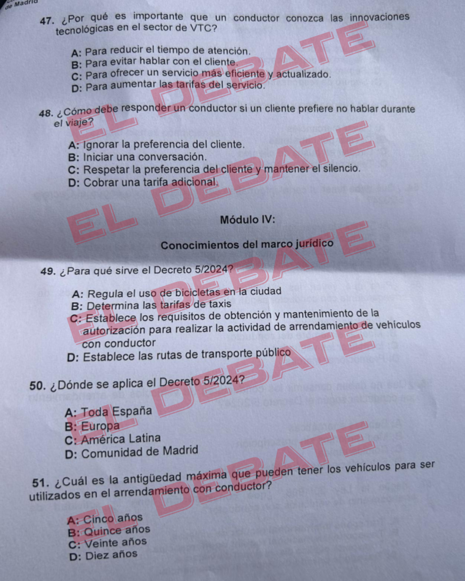 El examen de los conductores de VTC en Madrid