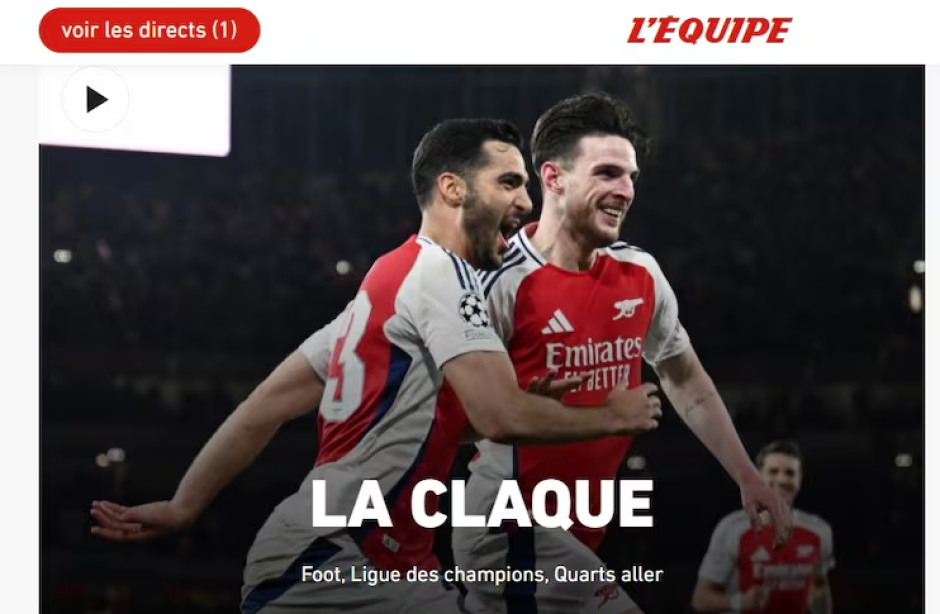L'Equipe titula con "bofetada" al Real Madrid y destaca el trueno que, sin llover, resonó en el cielo del Emirates Stadium cuando el rey de Europa se derrumbó por completo en la segunda mitad del choque