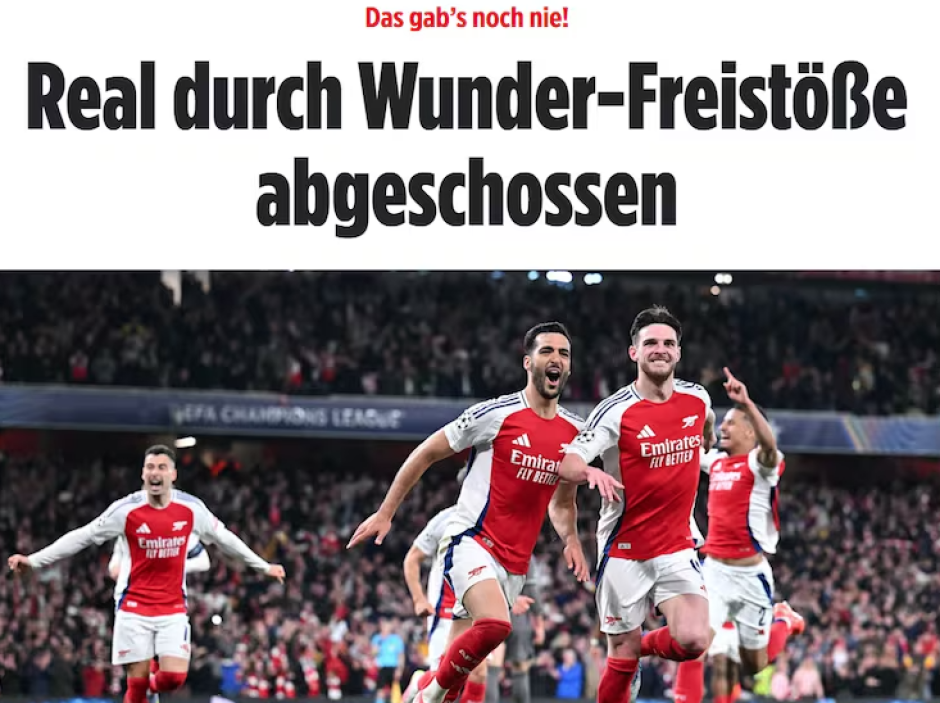 El prestigioso medio alemán destaca la gran noche del Arsenal en el Emirates y la forma en la que "derribó" al Real Madrid con las dos faltas "milagrosas" de Declan Rice
