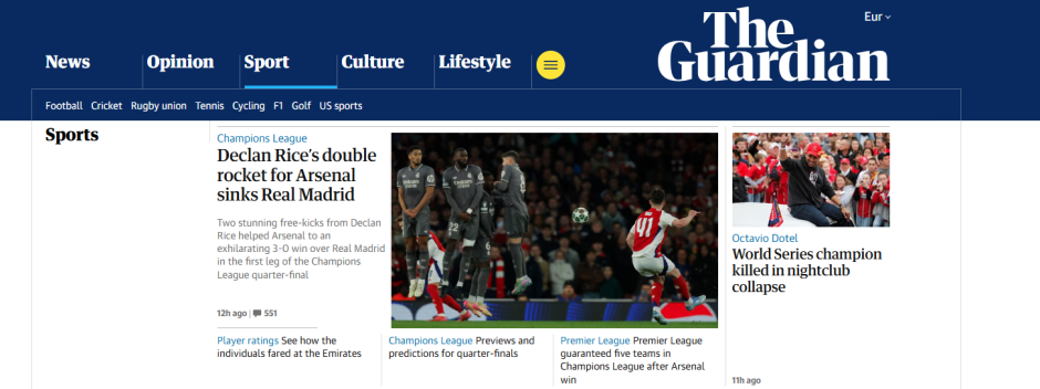 El diario británico también habla de los "dos cohetes de Rice que hunden al Real Madrid" y considera que el Arsenal está en el "país de los sueños"