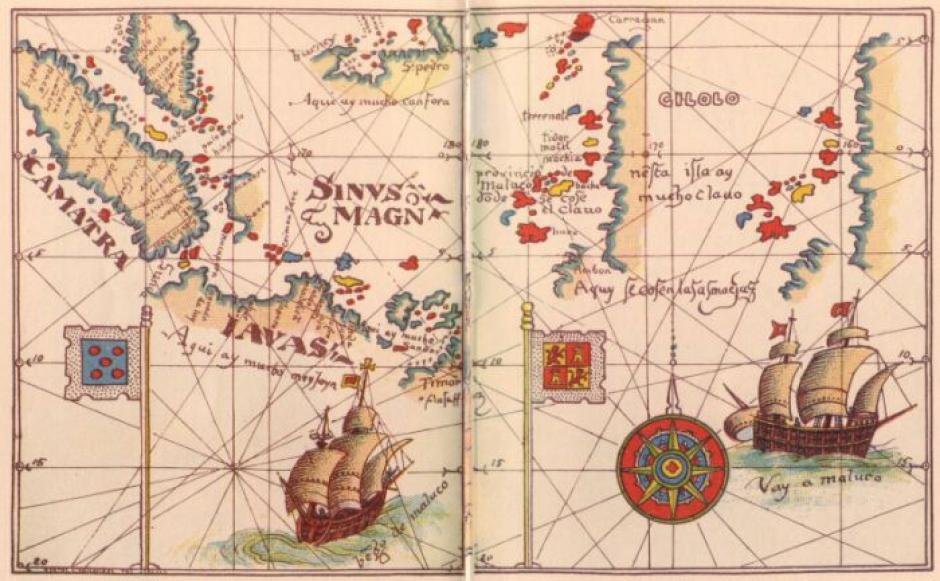 Detalle del Padrón Real de 1529 que ilustra la afirmación española de que las Islas de las Especias pertenecían en realidad al ámbito español y no al portugués.