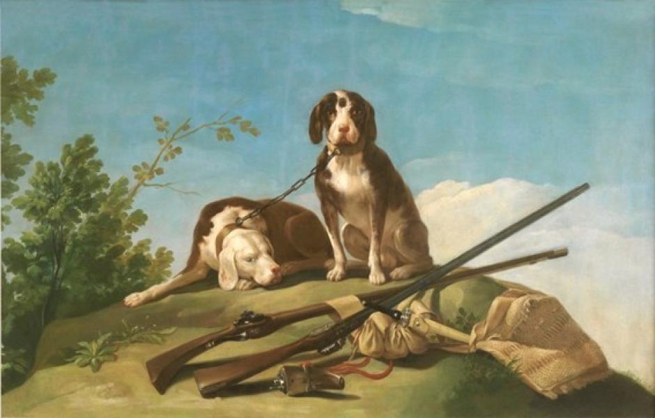 Perros en traílla. Las Colecciones Reales. Comedor de los Príncipes de Asturias. El Escorial.