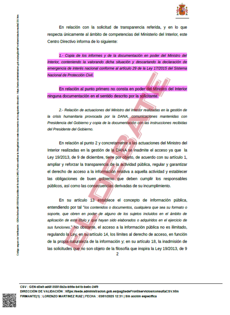 Extracto de la Resolución de Interior del 3 de enero de 2025