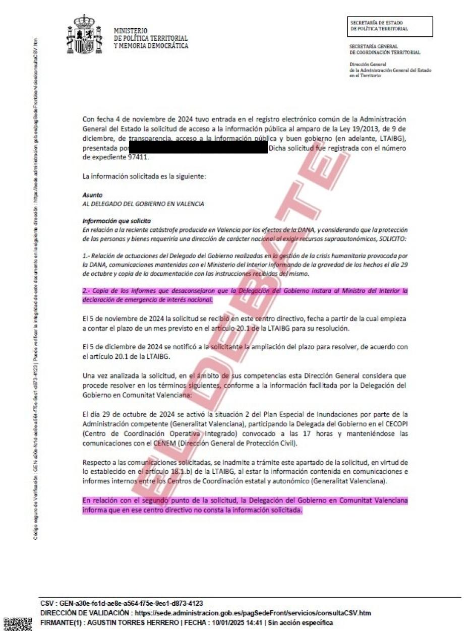 Extracto de la Resolución de la Delegación del Gobierno en Valencia