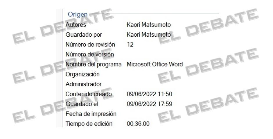 La prueba que acredita que Kaori Matsumoto elaboró documentos para la Diputación de Badajoz