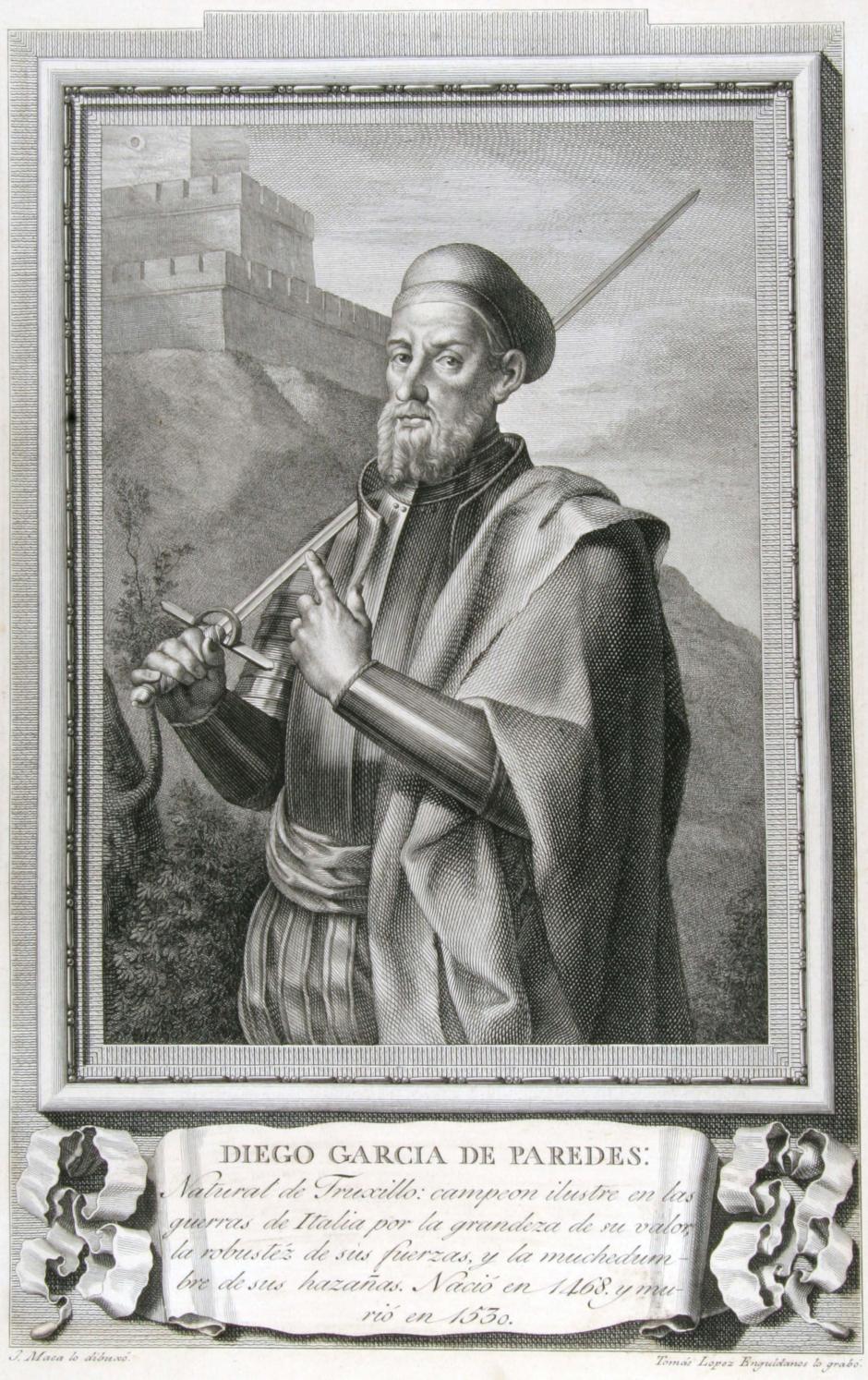 Retrato de Diego García de Paredes, grabado de Tomás López Enguídanos, 1791, a partir de un dibujo de José Maea