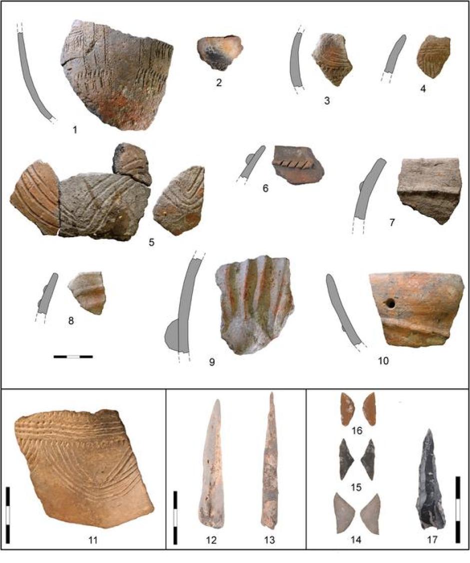 Piezas halladas en el nuevo yacimiento del Neolítico encontrado en Castellón