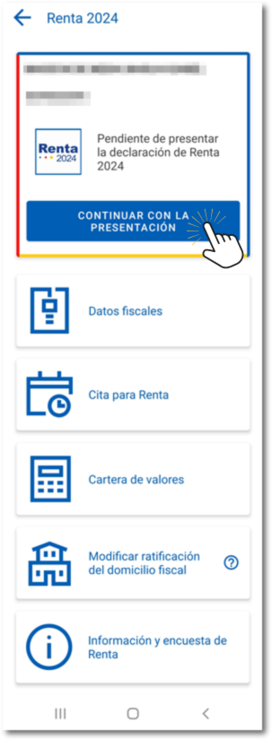 Tramitación de la renta mediante la aplicación