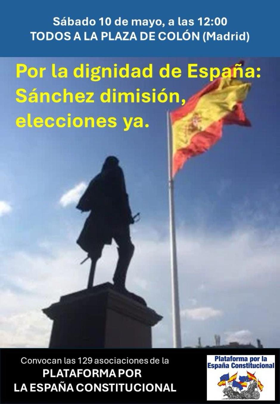 Cartel de la manifestación convocada el 10 de mayo en Colón
