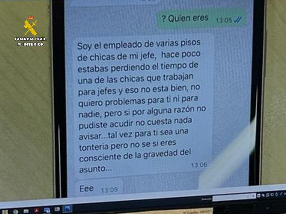 Pantallazo de la extorsión