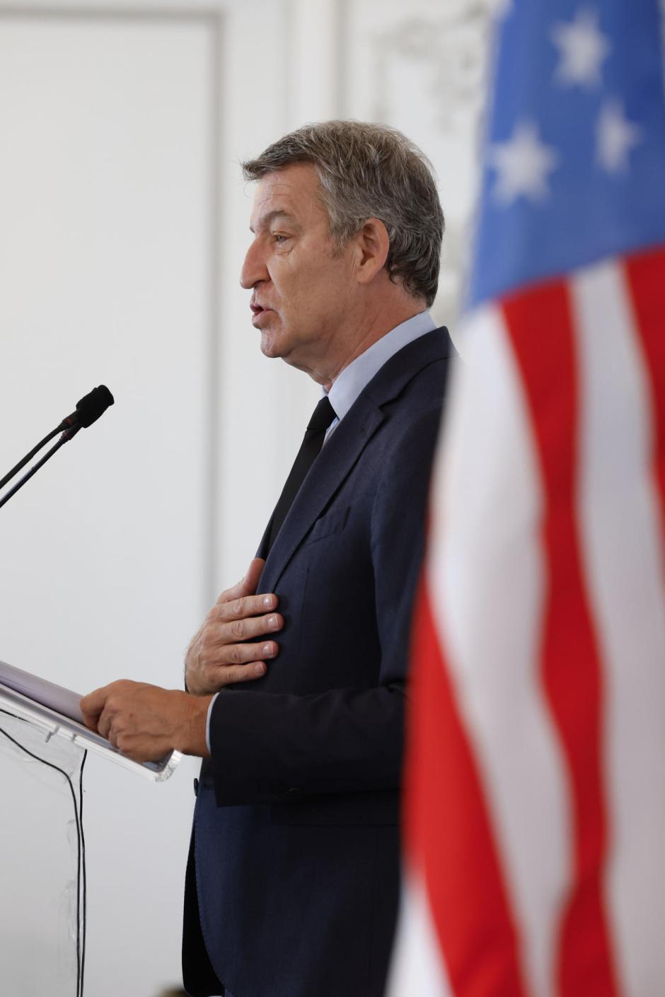 El presidente del PP, Alberto Núñez Feijóo, participa en un desayuno informativo de la Cámara de Comercio de EE.UU.