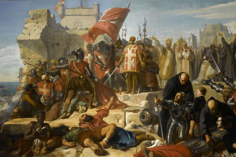 El gran maestre Jean de la Valette y sus hombres dan gracias a Dios tras la victoria en el asedio de Malta. Obra de Philippe Lariviere