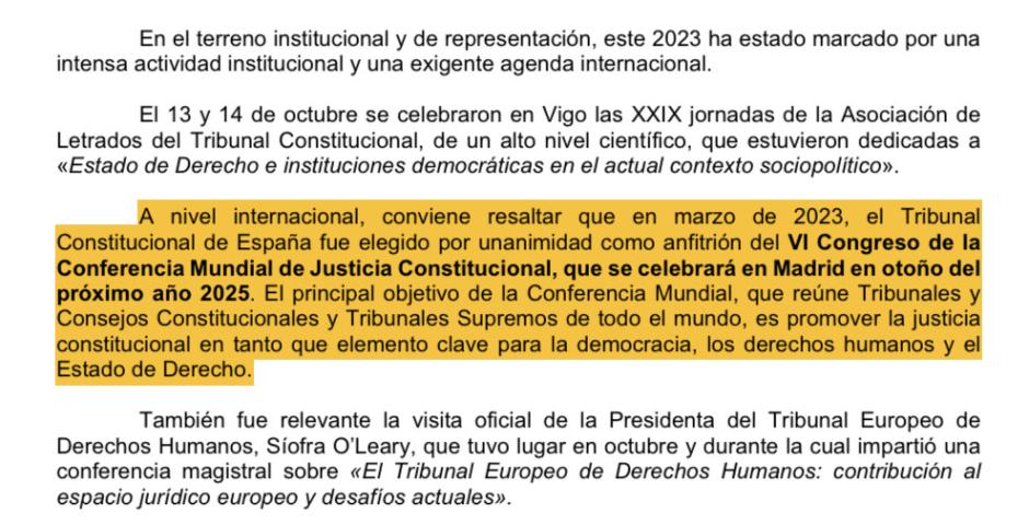 Pantallazo de la nota informativa del TC en la que Conde-Pumpido publicaba la celebración del evento