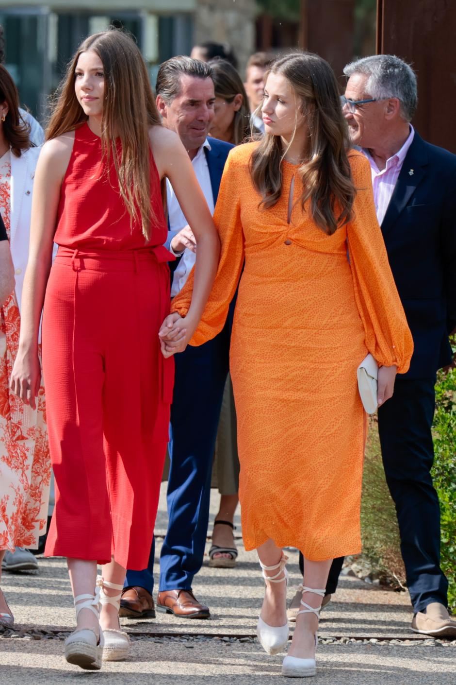 Infant Sofia de Borbon with Spanish King Felipe VI , Queen Letizia Ortiz , Princess Leonor de Borbon , Spanish Queen Sofia of Greece , Jesus Ortiz and Paloma Rocasolano during her confirmation in Madrid on Thursday, 25 May 2023.