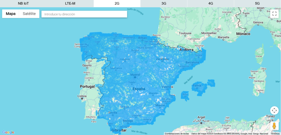 Mapa cobertura móvil 2G Movistar