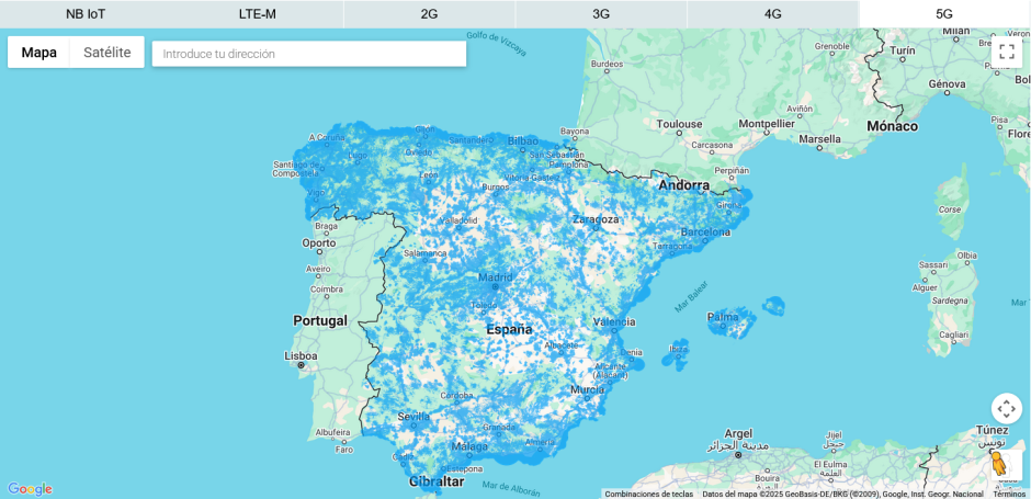 Mapa cobertura móvil 5G Movistar