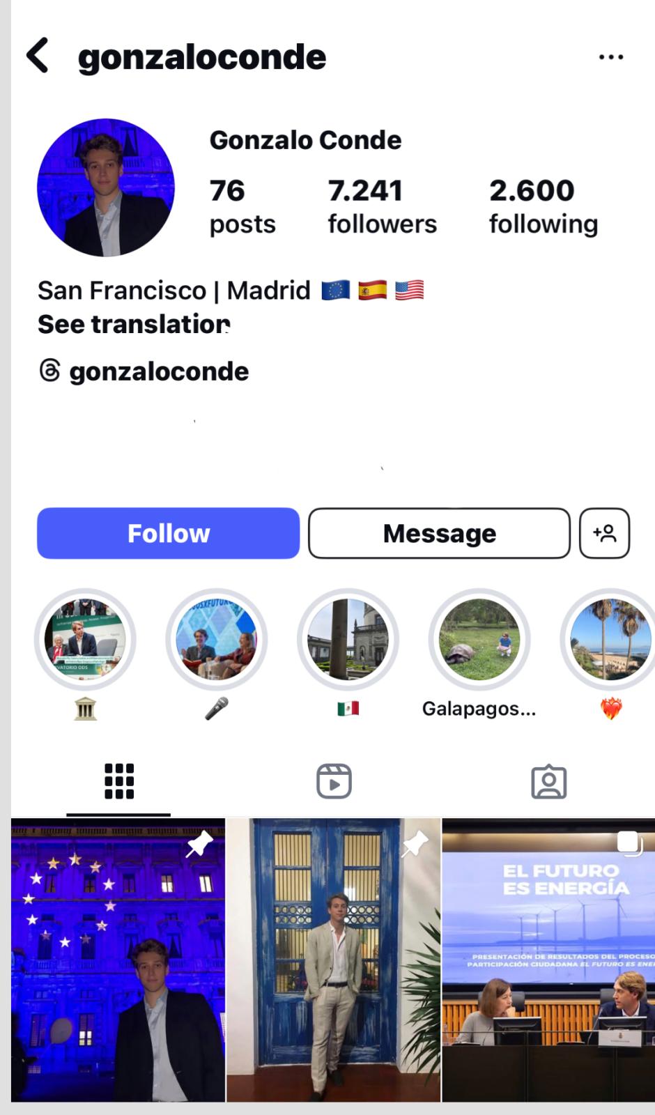 Cuenta de Instagram de Gonzalo Conde-Pumpidu