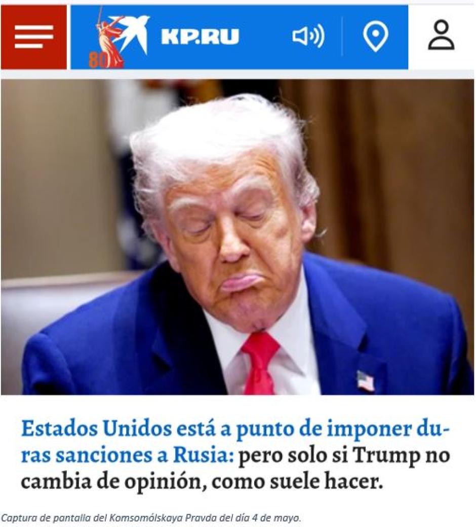 Captura de pantalla del Komsomólskaya Pravda del día 4 de mayo