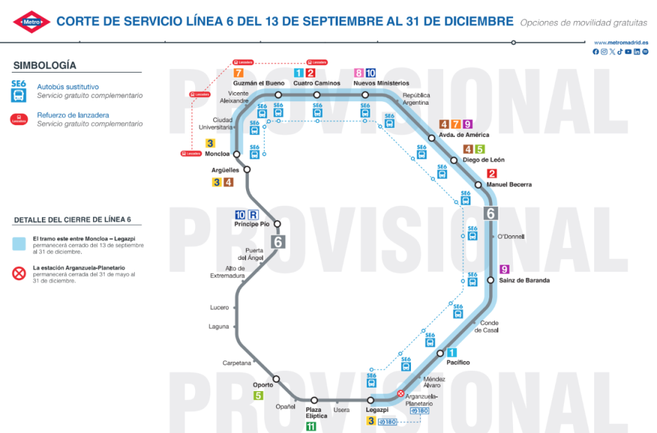 Cortes de circulación de la Línea 6 de Metro de Madrid