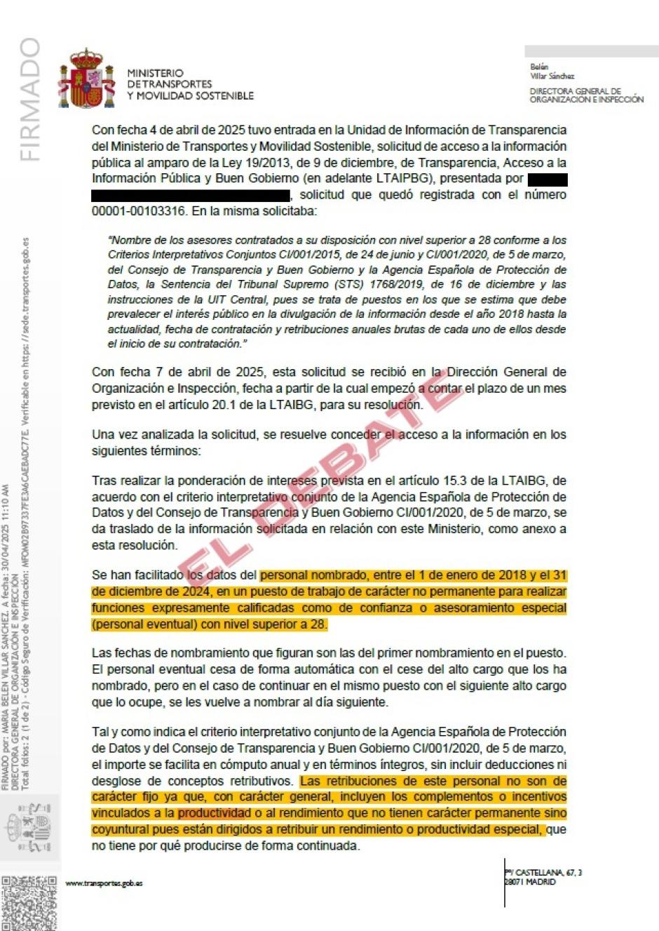 Resolución del Ministerio de Transportes