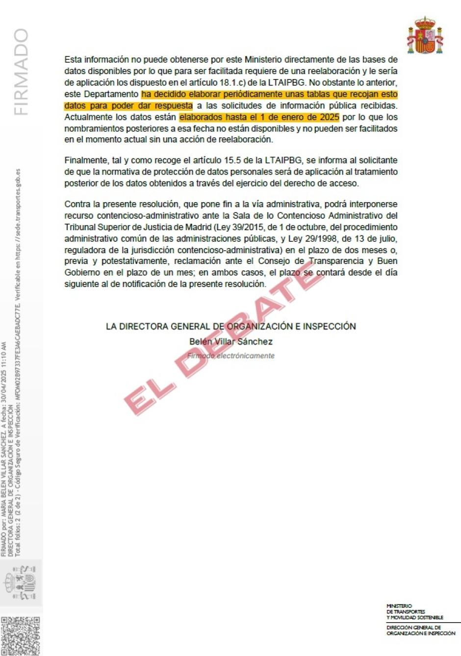 Resolución del Ministerio de Transportes