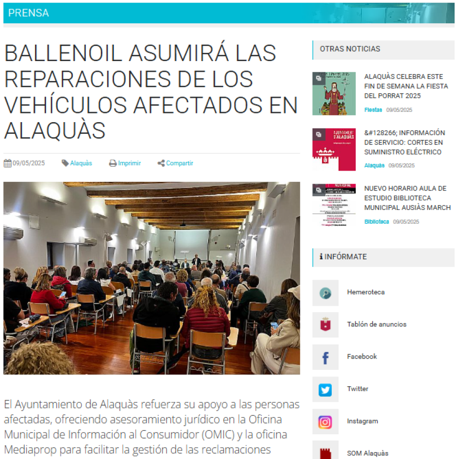 El ayuntamiento está colaborando con los afectados