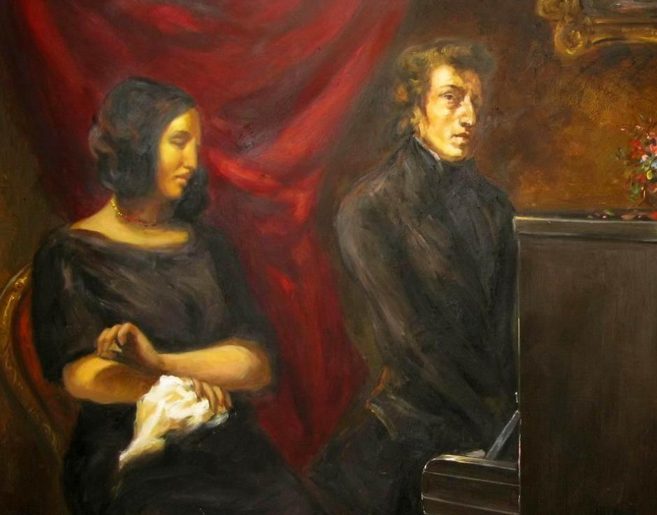 Reconstrucción hipotética del cuadro 'Retrato de Frédéric Chopin y George Sand' de Eugène Delacroix
