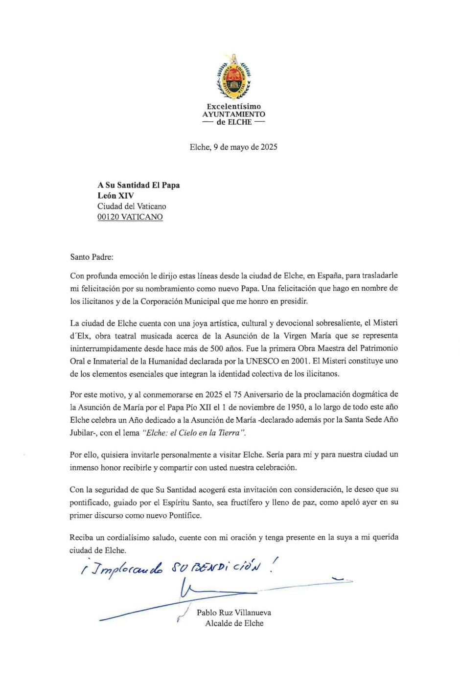 Carta de Pablo Ruz al Papa León XIV