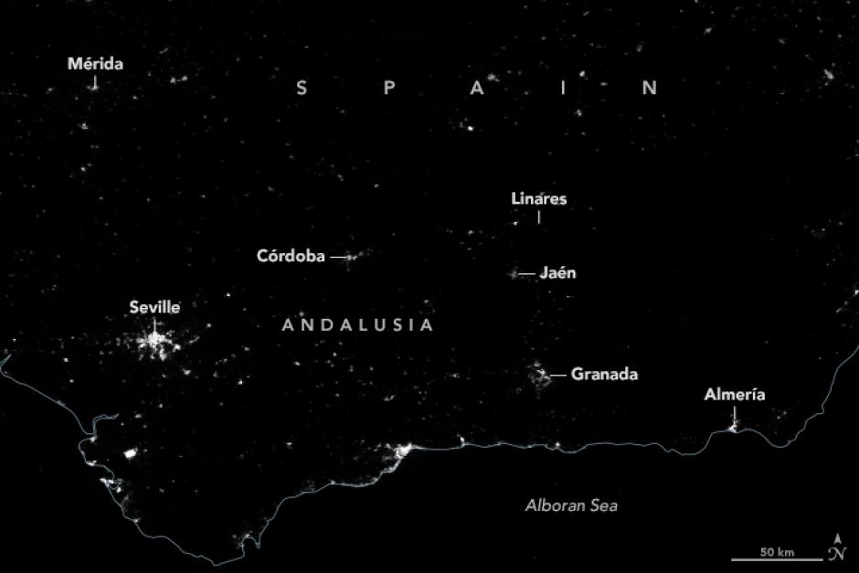 Vista desde el espacio de Andalucía en la madrugada del 29 de abril