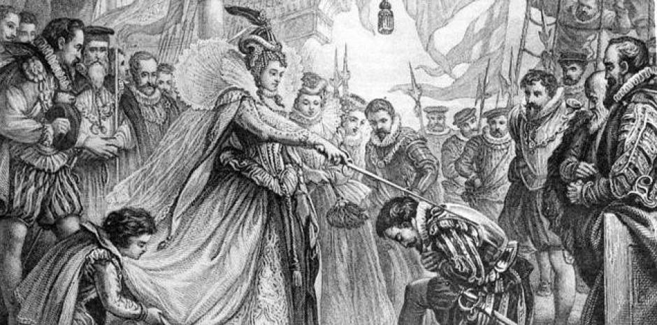 Isabel I invistiendo caballero a Drake