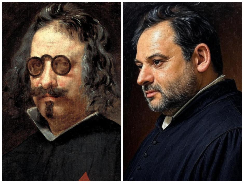 Francisco de Quevedo y José Luis Ábalos, caracterizado como personaje del siglo XVI