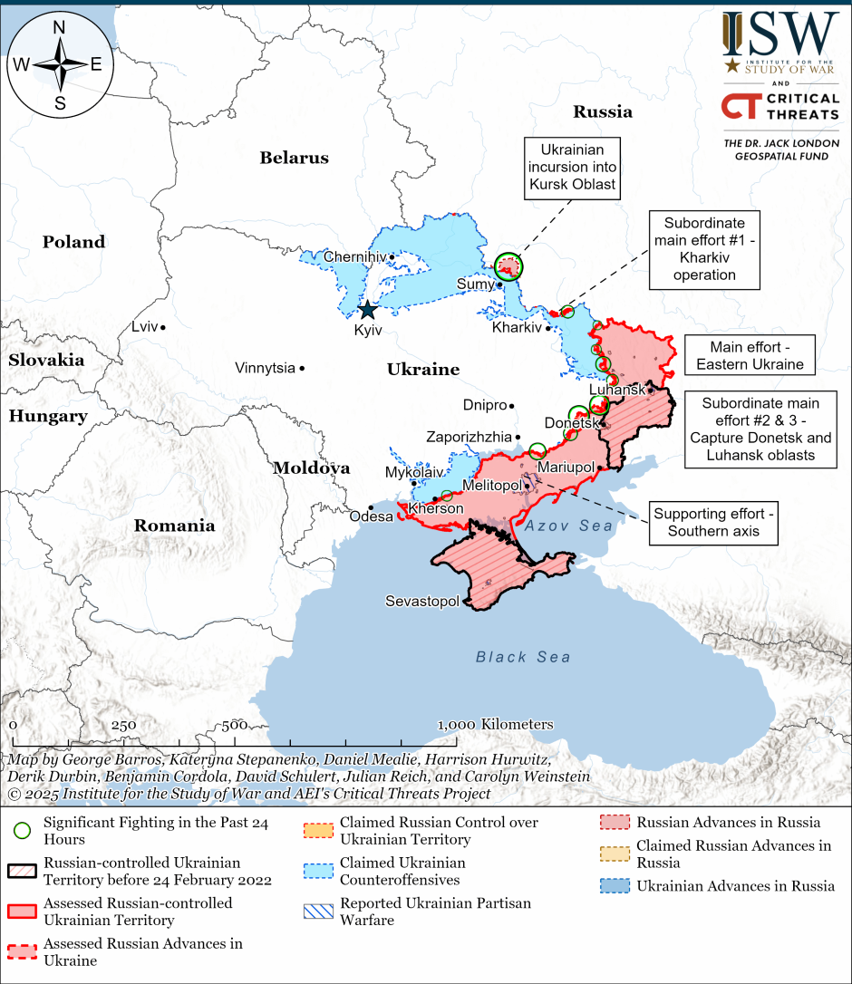 Mapa sobre la situación en el frente de guerra en Ucrania