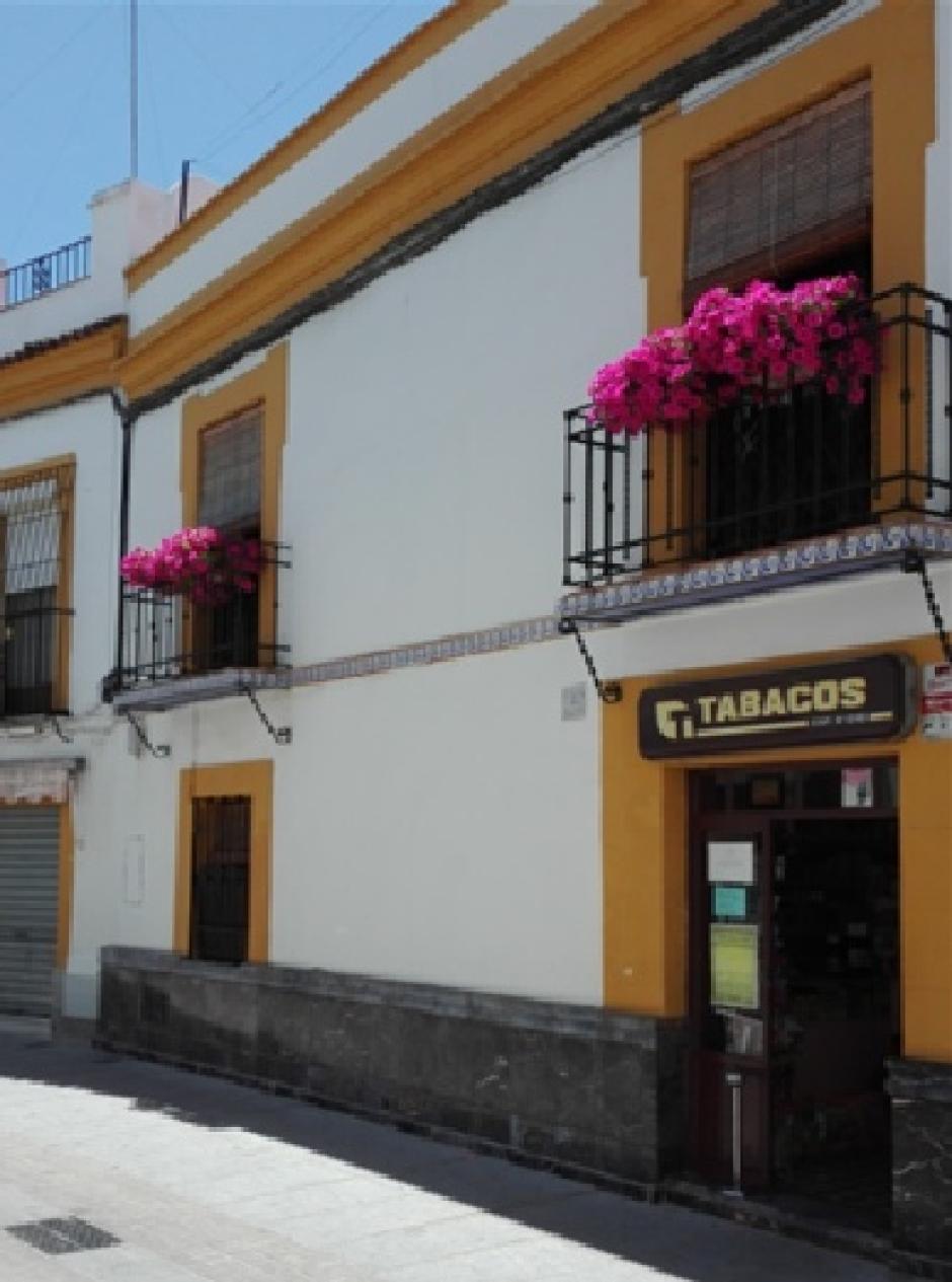 El estanco del Dormitorio. Las flores de los balcones nos dan idea de que aún hay vida