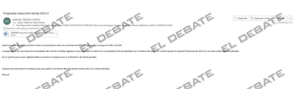 El mail remitido por el responsable financiero de Adif a Isabel Pardo de Vera