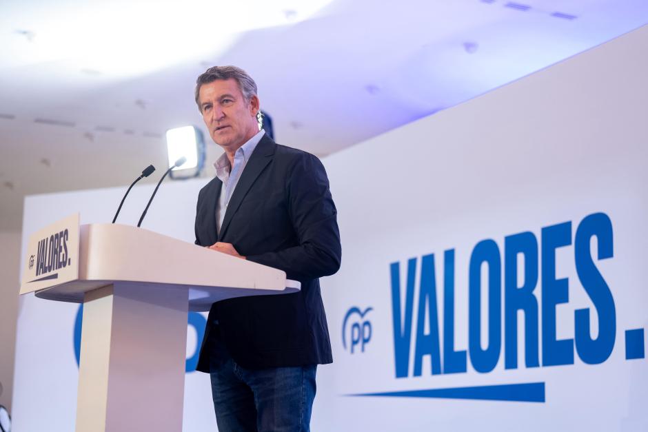 El presidente del PP, Alberto Núñez Feijóo, durante un mitin en Zaragoza