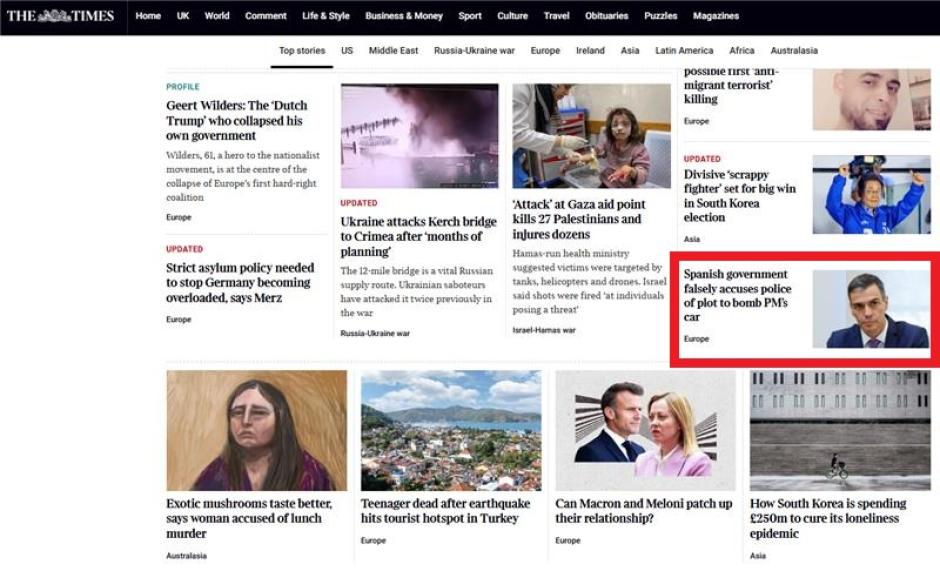 Imagen de la información en la web de 'The Times'