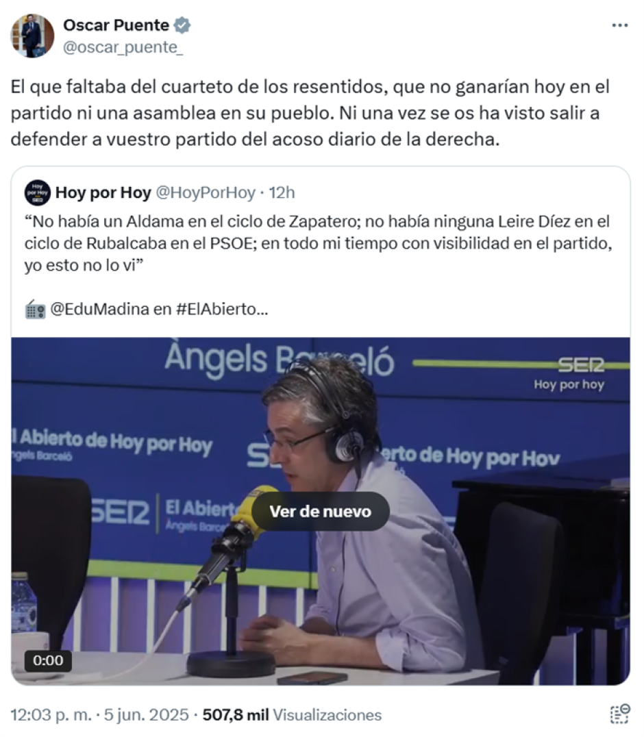 Respuesta de Óscar Puente a las palabras de Eduardo Madina